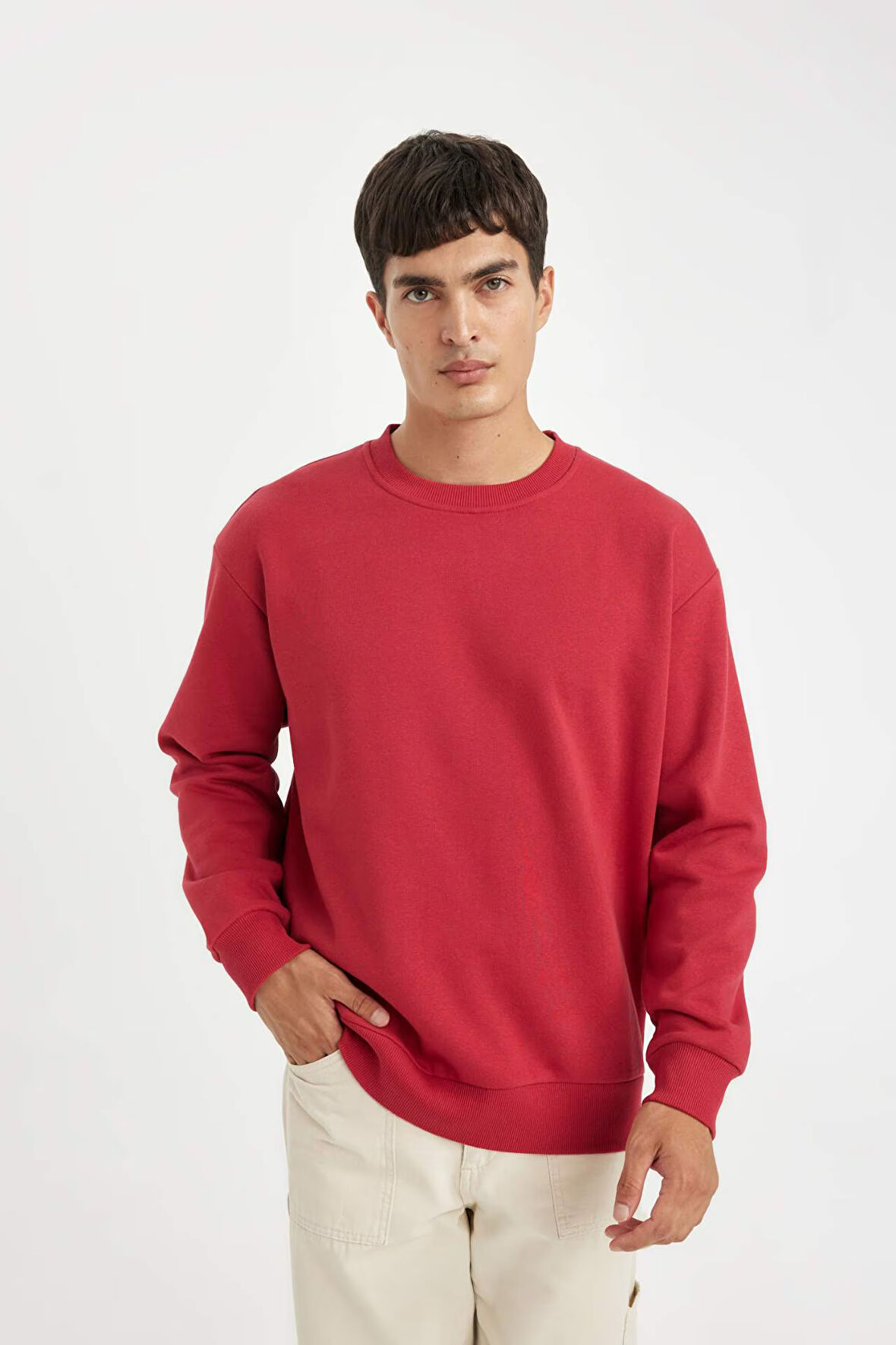 DeFacto Oversize Geniş Kalıp Bisiklet Yaka Kalın Basic Düz Sweatshirt T5139AZ24AURD292