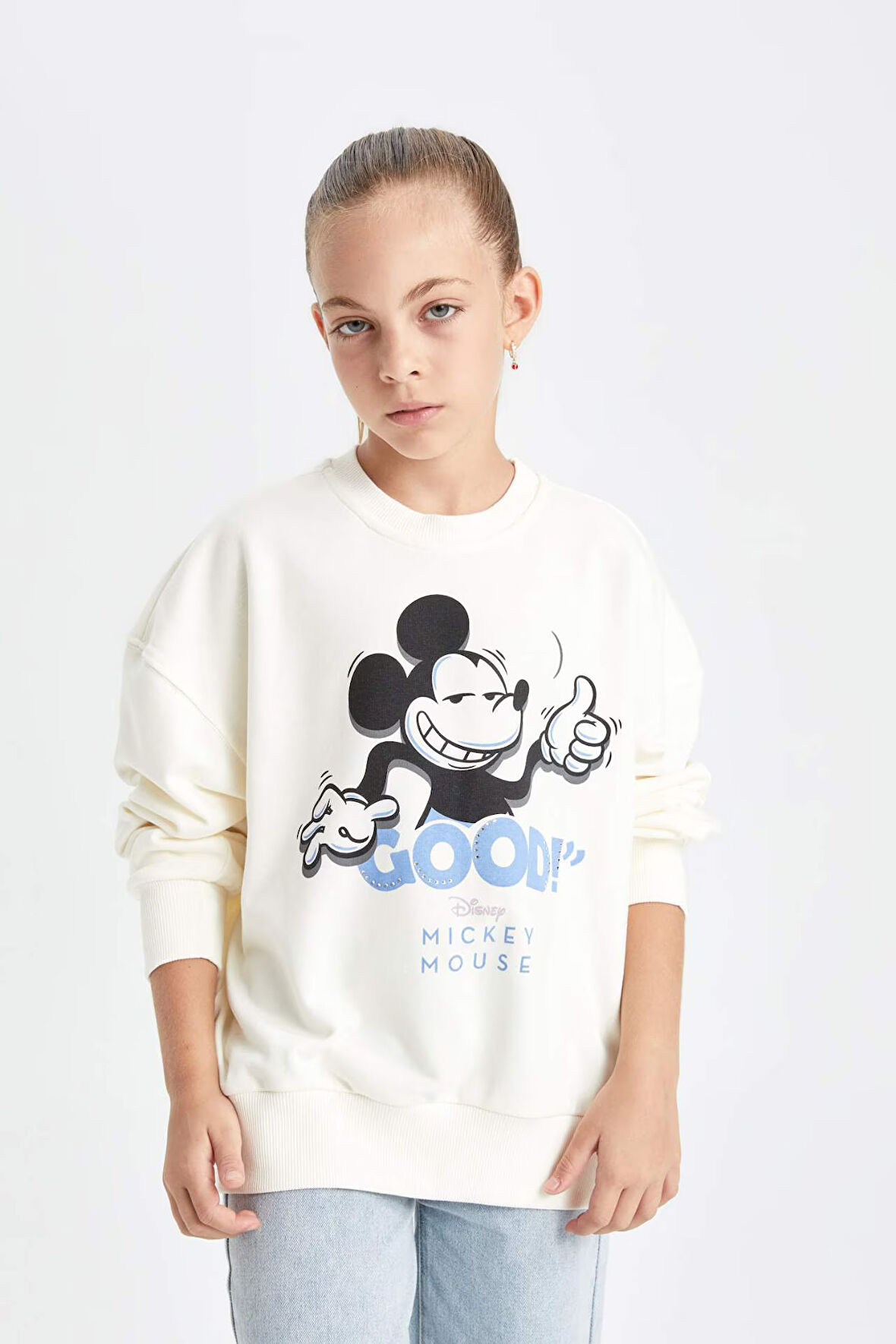 DeFacto Kız Çocuk Disney Mickey & Minnie Oversize Geniş Kalıp Bisiklet Yaka Sweatshirt C7353A824AUER99