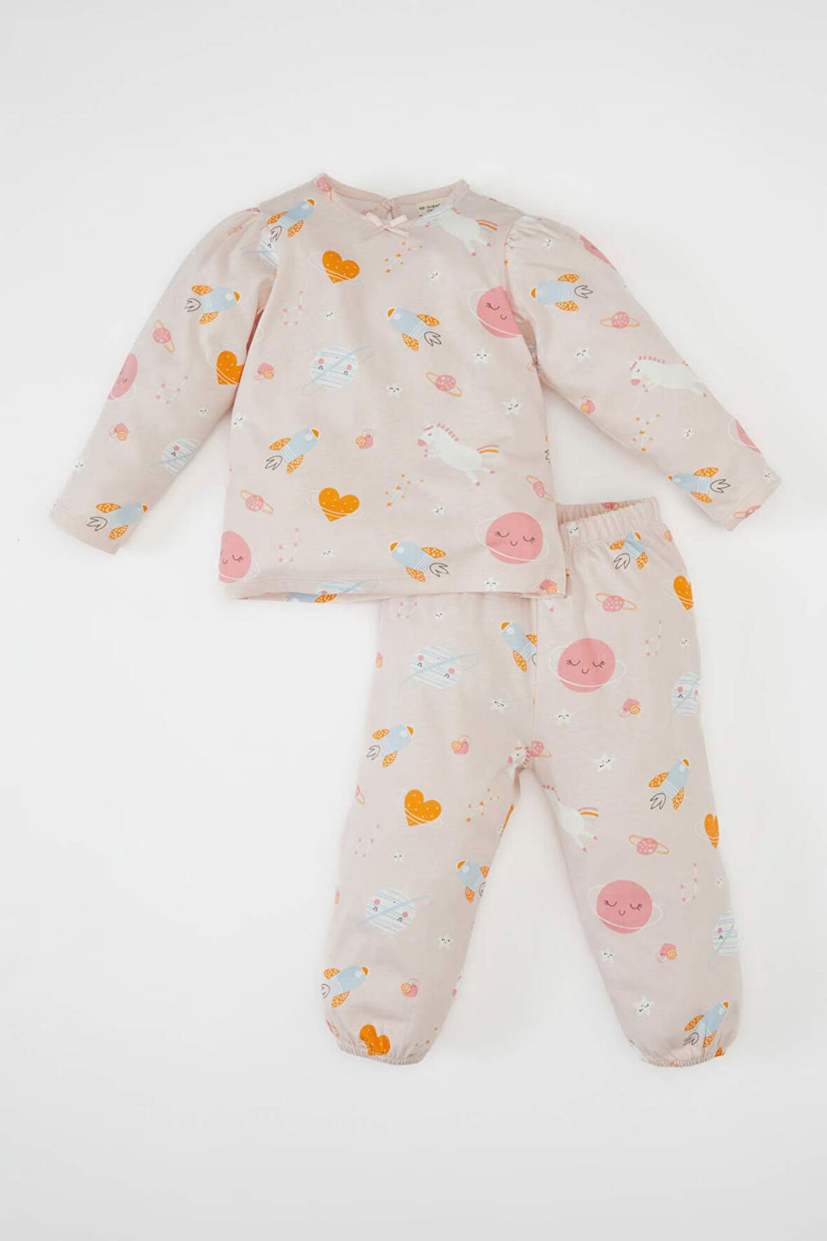 DeFacto Kız Bebek Desenli Penye Uzun Kollu Pijama Takımı C9637A524AUPN262