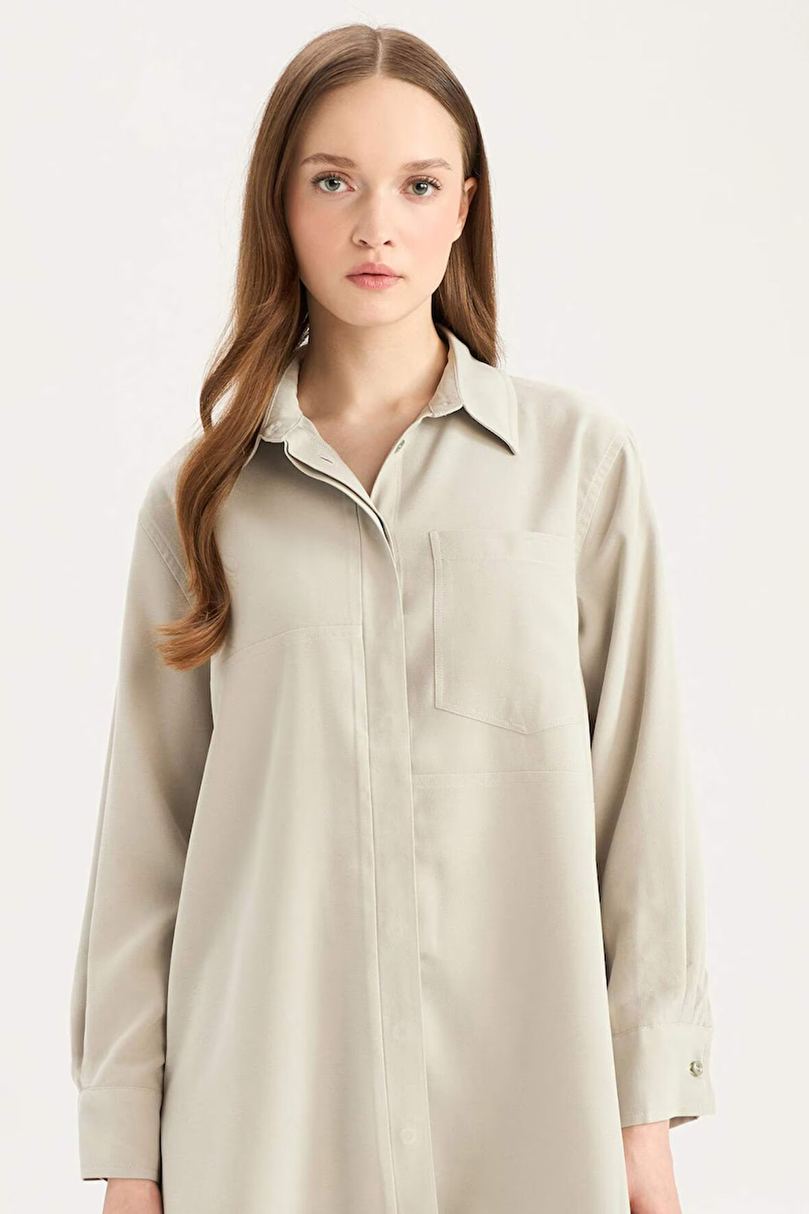 DeFacto Relax Fit Basic Düz Modal Uzun Kollu Tesettür Gömlek Tunik D1299AX25SPKH479