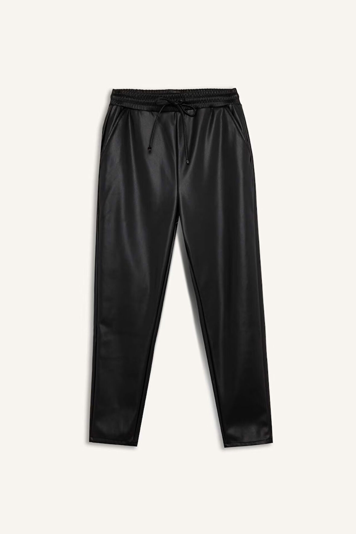 DeFacto Yüksek Bel Jogger Kışlık Pantolon Cepli Standart Paça Suni Deri V8072AZ24WNBK81