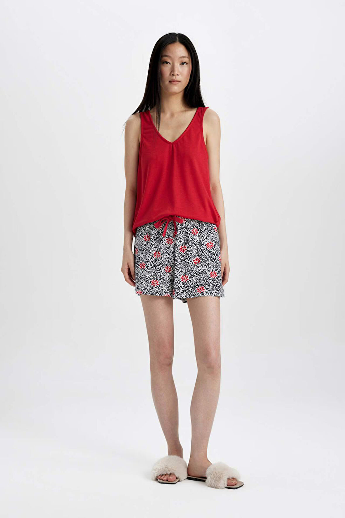 DeFacto Fall in Love Pijama Takımı Kolsuz Üst Şort B8682AX24SMWT46