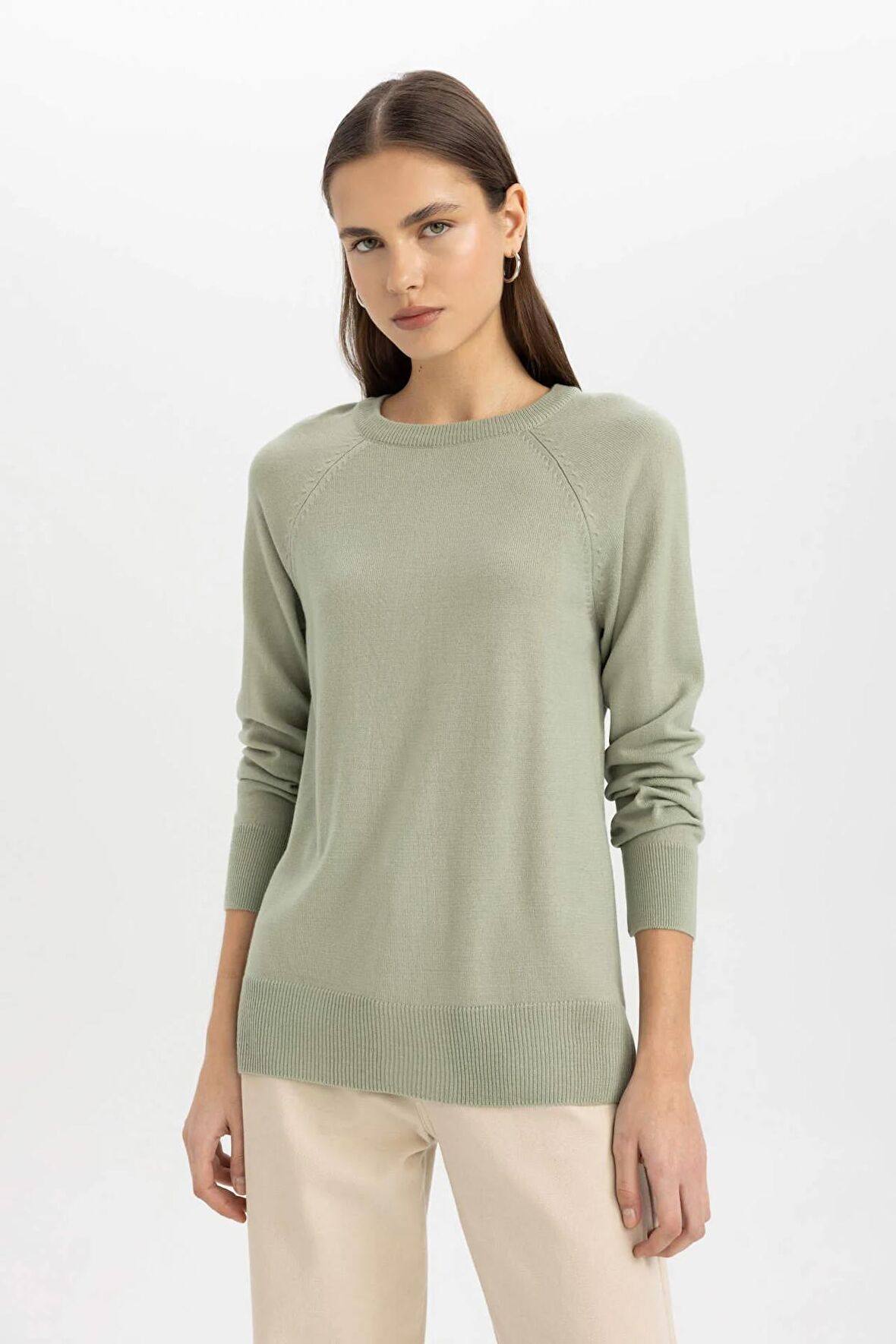 DeFacto Yumuşak Dokulu Bisiklet Yaka Reglan Kol Basic Düz Triko Kazak I6913AZ24WNGN1135