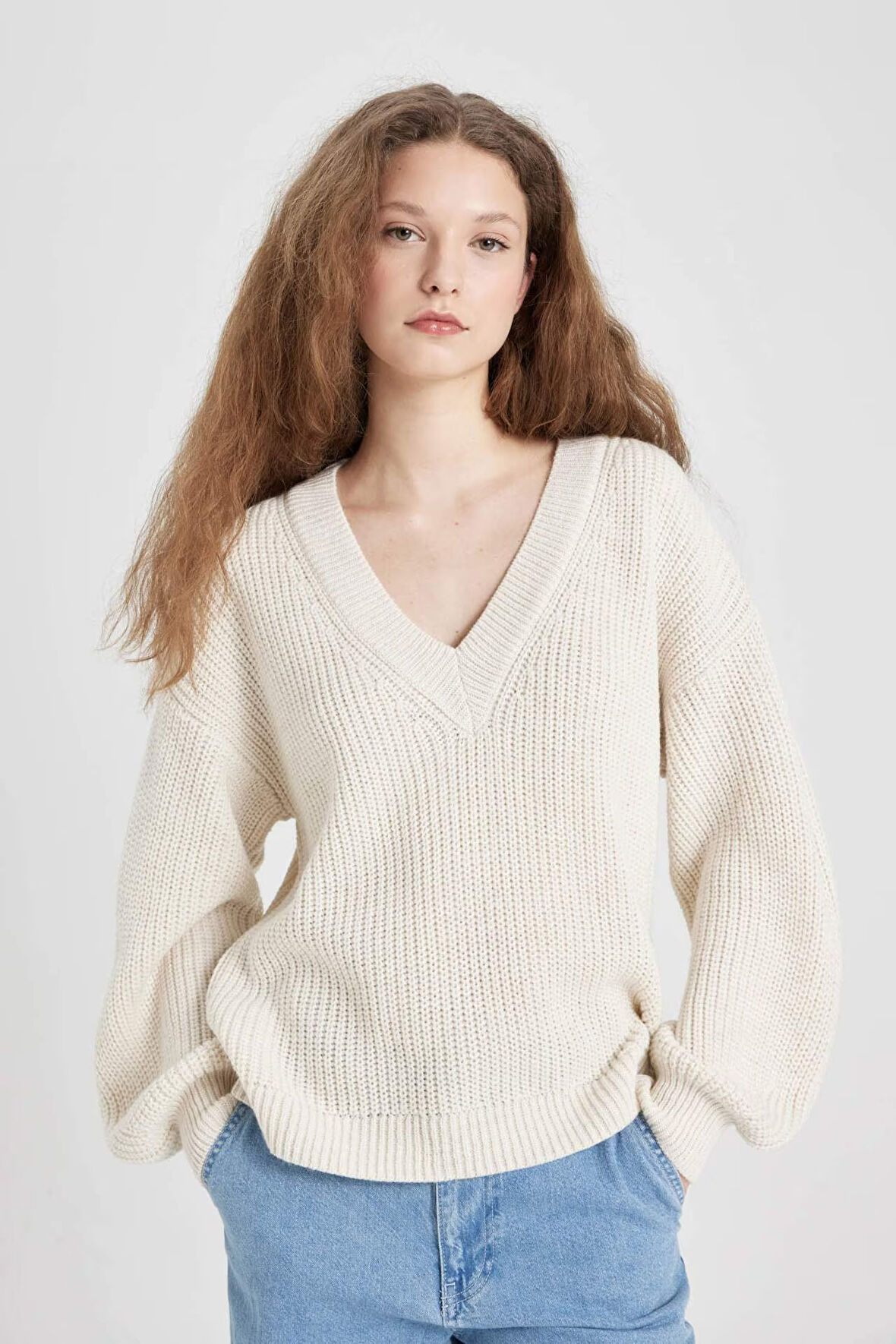 Oversize Fit V Yaka Triko Kazak