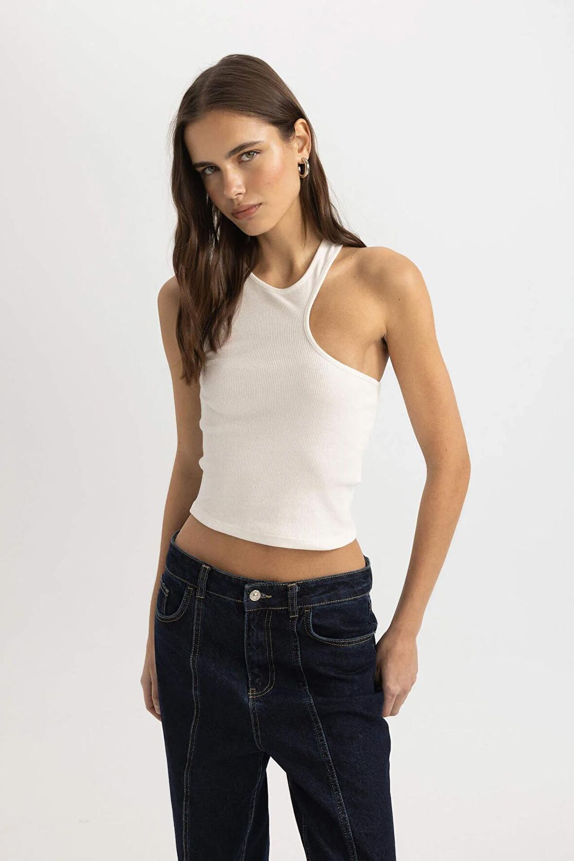 DeFacto Slim Fit Asimetrik Fitilli Kaşkorse Atlet C6246AX24SPWT32