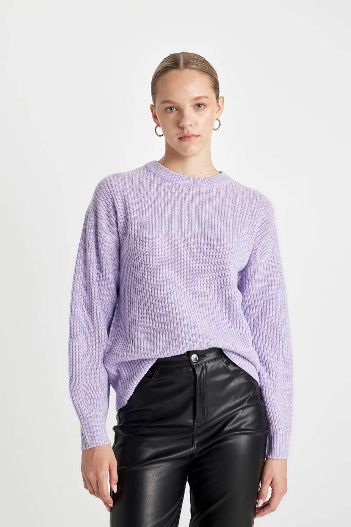 Regular Fit Bisiklet Yaka Triko Basic Kazak