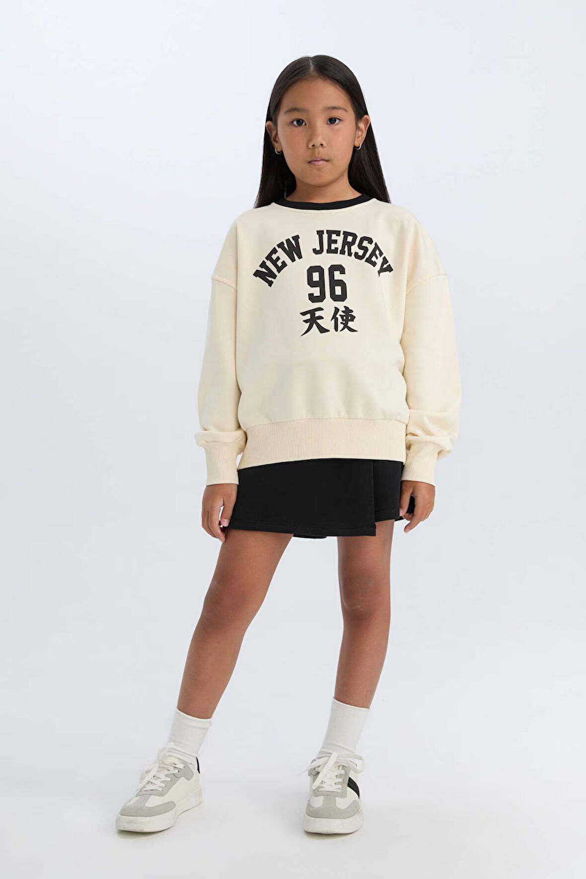 DeFacto Kız Çocuk 2'li Takım Baskılı Sweatshirt Şort Etek D6454A8NSER134