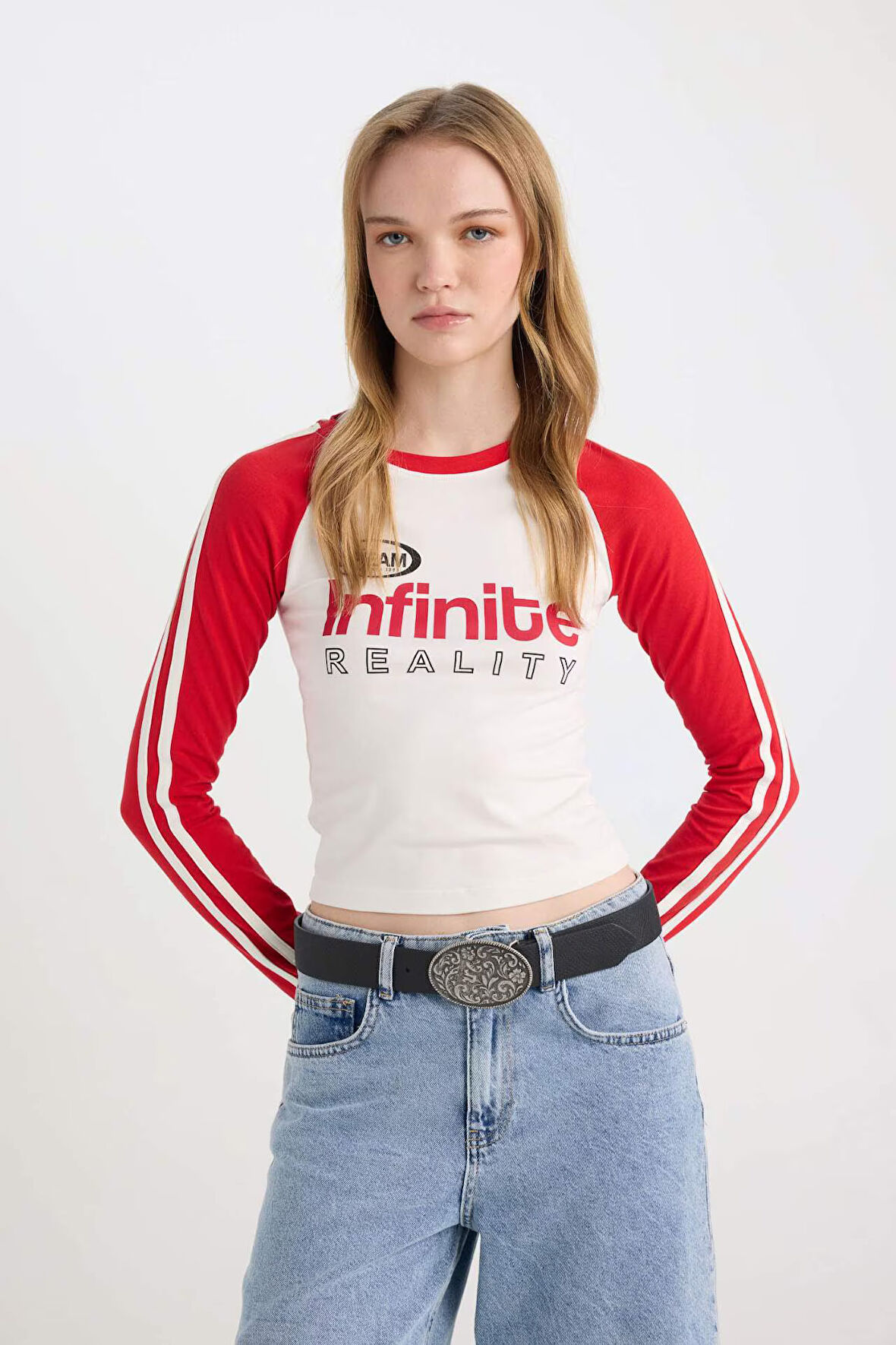 Coool Fitted Dar Kesim Bisiklet Yaka Baskılı Uzun Kollu Tişört