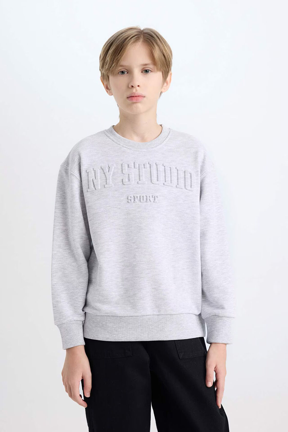 DeFacto Kız Çocuk Gri Bisiklet Yaka Baskılı Sweatshirt D6628A824AUGR379