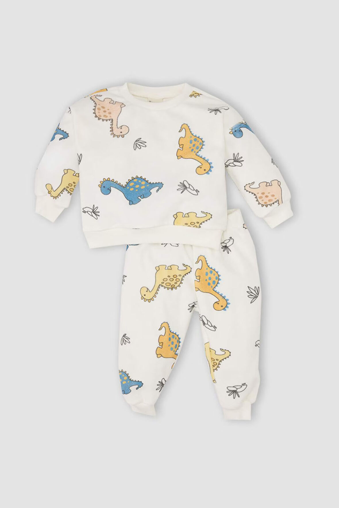 DeFacto Erkek Bebek 2'li Takım Bisiklet Yaka Dinazor Desenli Sweatshirt Üst Beli Lastikli Eşofman Altı D5940A524WNWT34