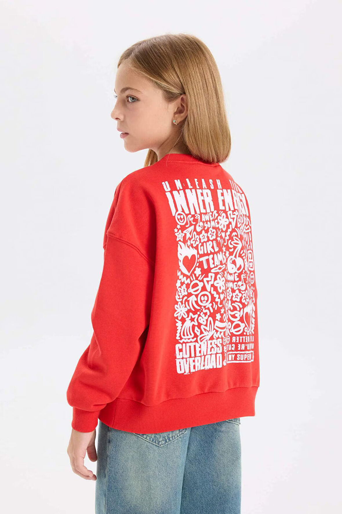 DeFacto Kız Çocuk Oversize Geniş Kalıp Bisiklet Yaka Sırt Baskılı Sweatshirt D6492A8NSRD44