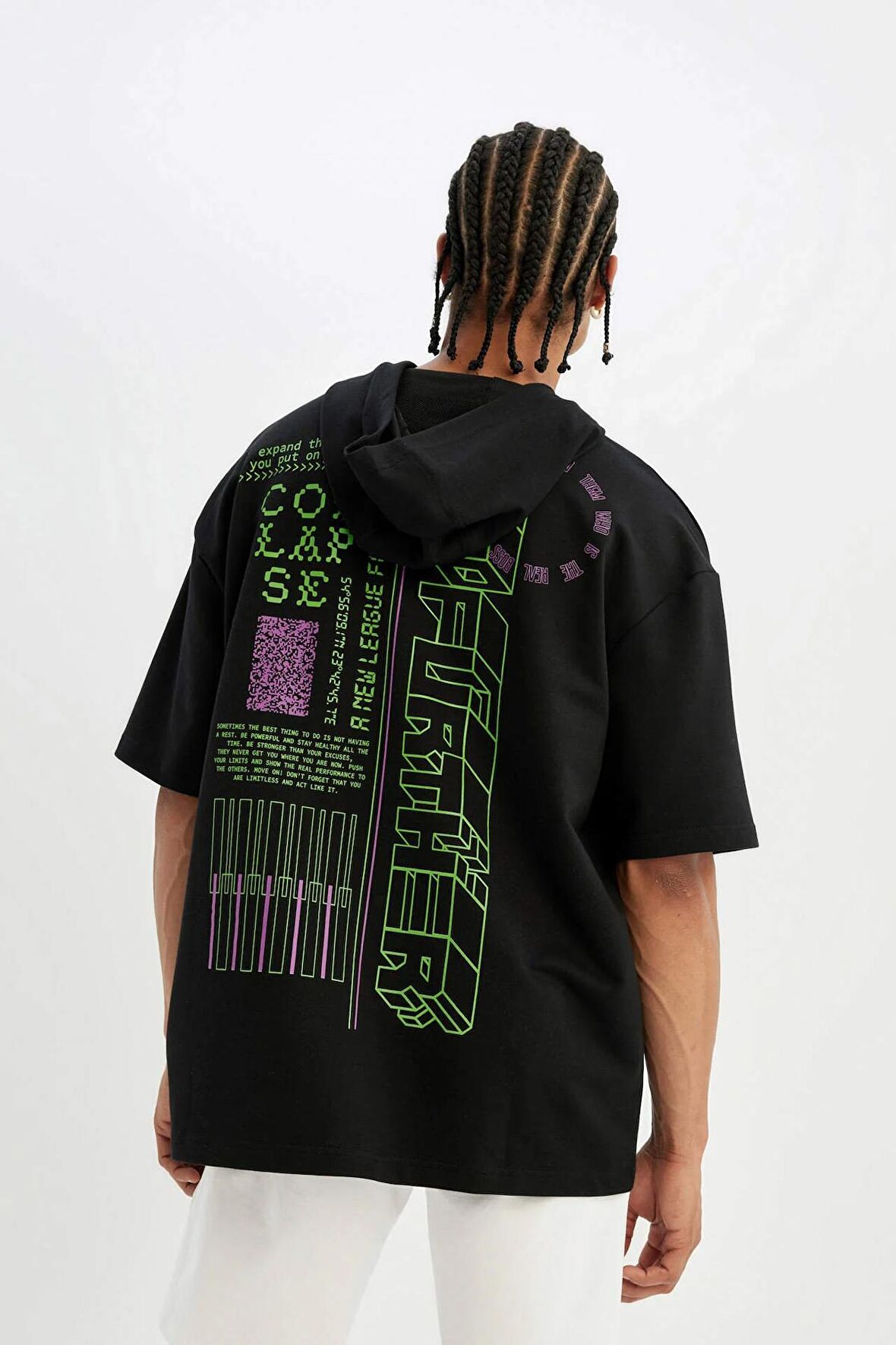 DeFactoFit Oversize Fit Kapüşonlu Sırt Baskılı Kısa Kollu Tişört Z5632AZ24SMBK81