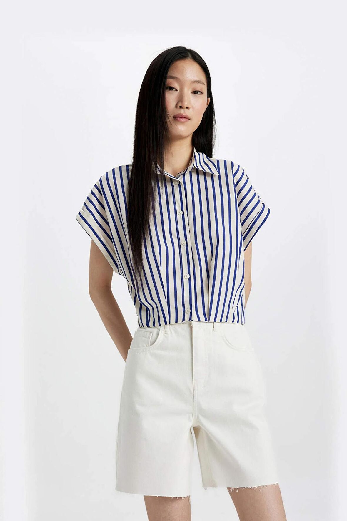 DeFacto Yüksek Bel Jean Bermuda Şort C2455AX24SMWT1