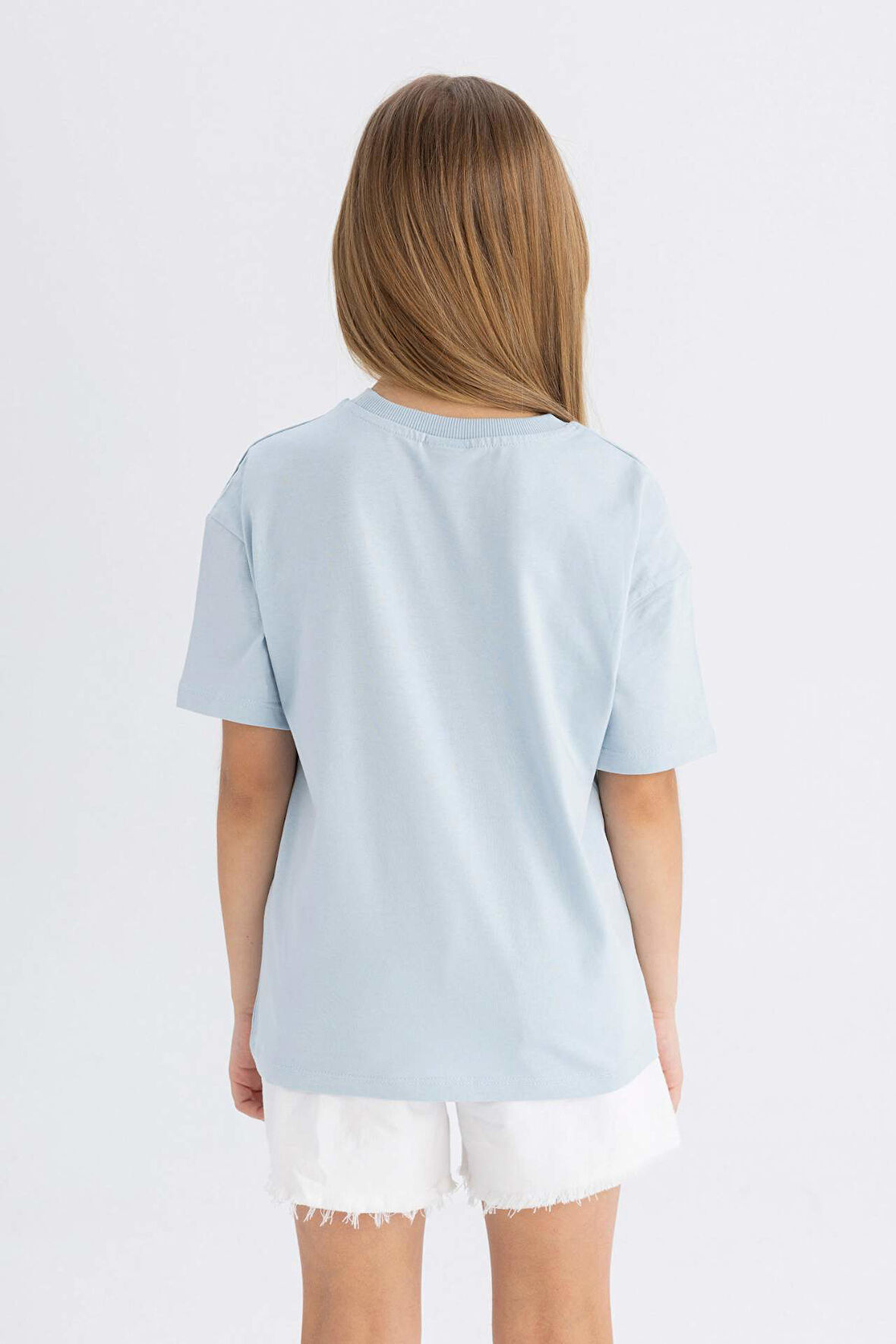 DeFacto Kız Çocuk Relax Fit Bisiklet Yaka Yazı Baskılı Kısa Kollu Tişört C8462A824AUBE215