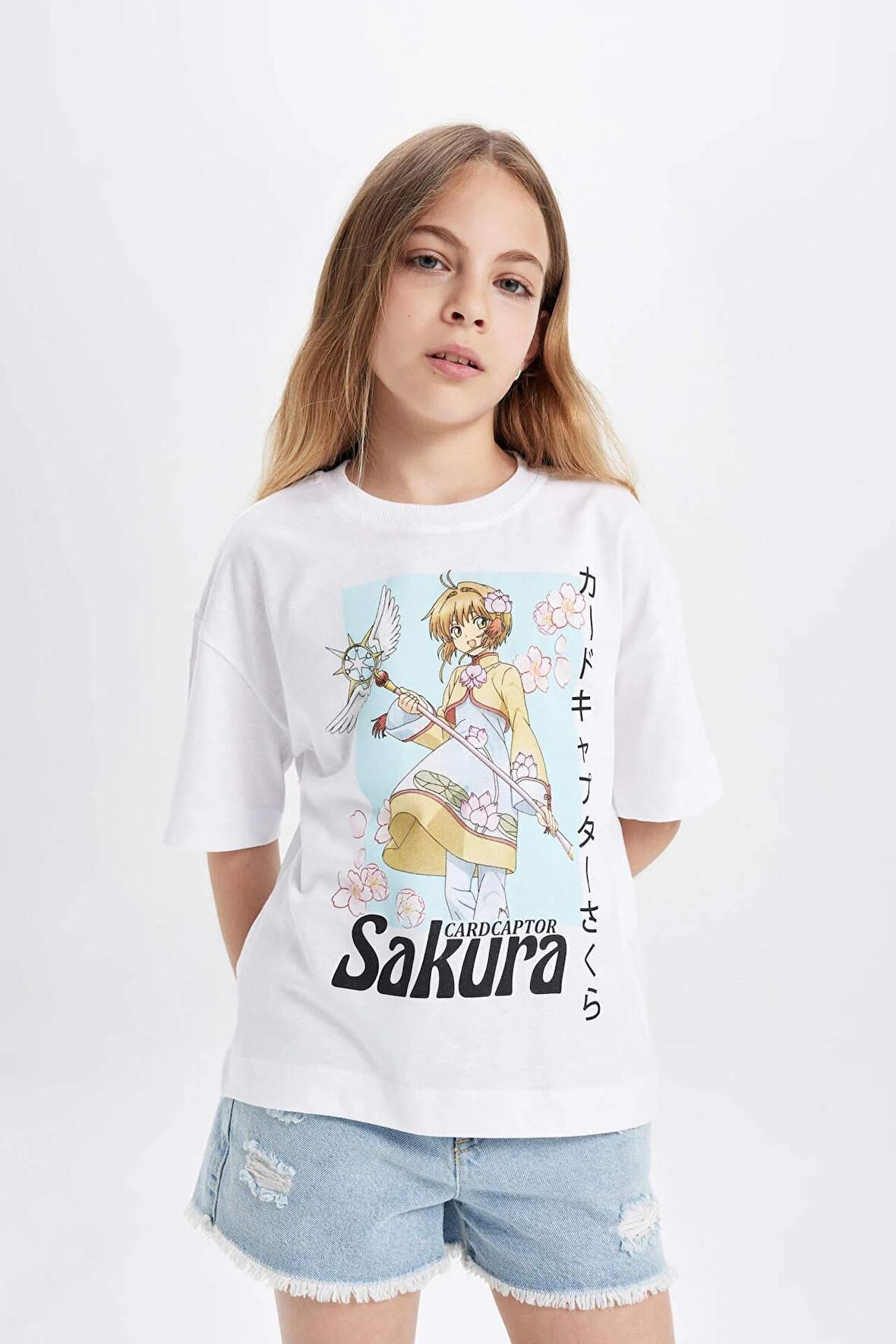 DeFacto Kız Çocuk Baskılı Oversize Geniş Kalıp Kısa Kollu Tişört C5948A824HSWT34