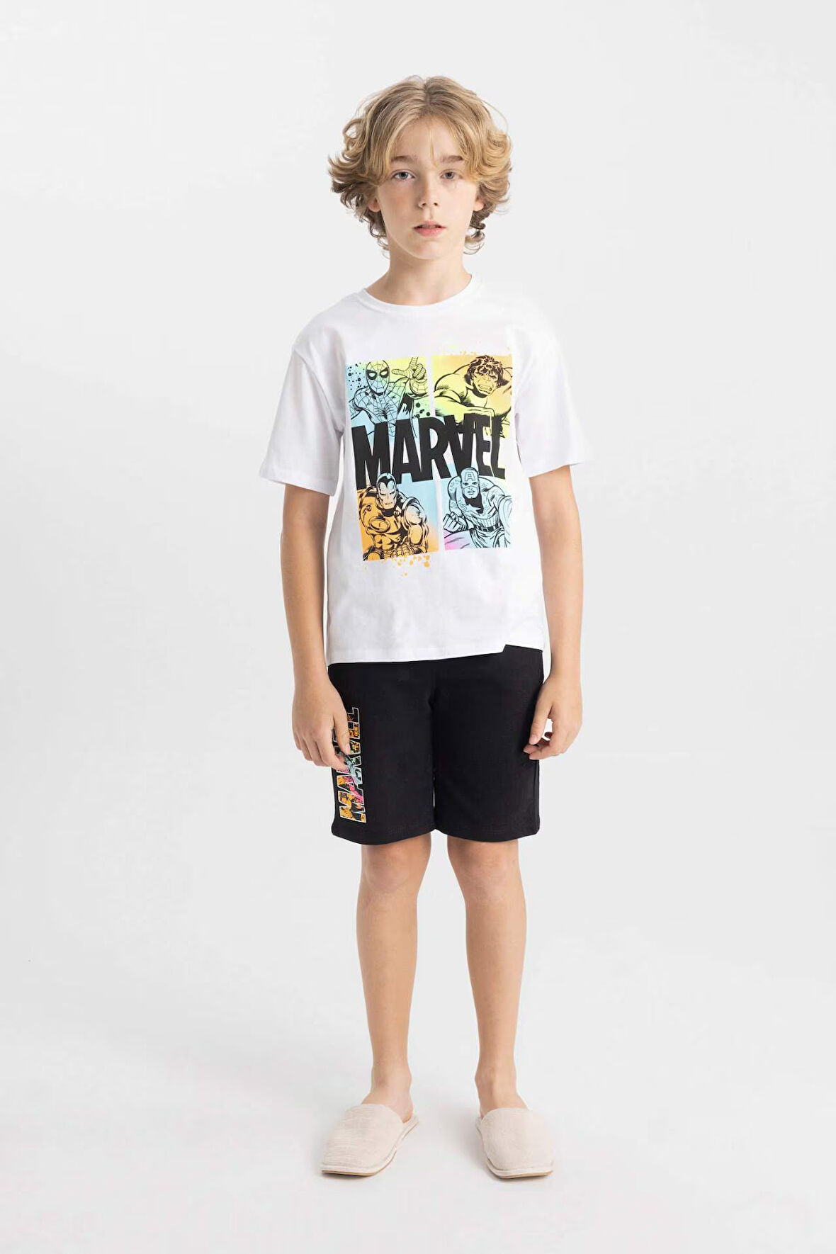 DeFacto Erkek Çocuk Marvel Comics Kısa Kollu Tişört Şort 2'li Takım C4252A824HSWT34