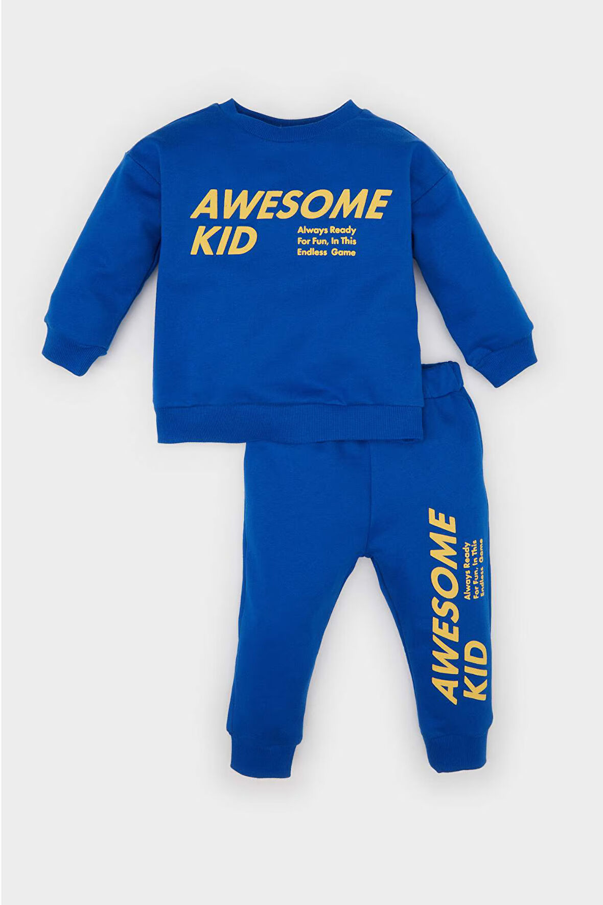 DeFacto Erkek Bebek 2'li Takım Bisiklet Yaka Baskılı Sweatshirt Lastikli Eşofman Altı D7647A524WNBE142