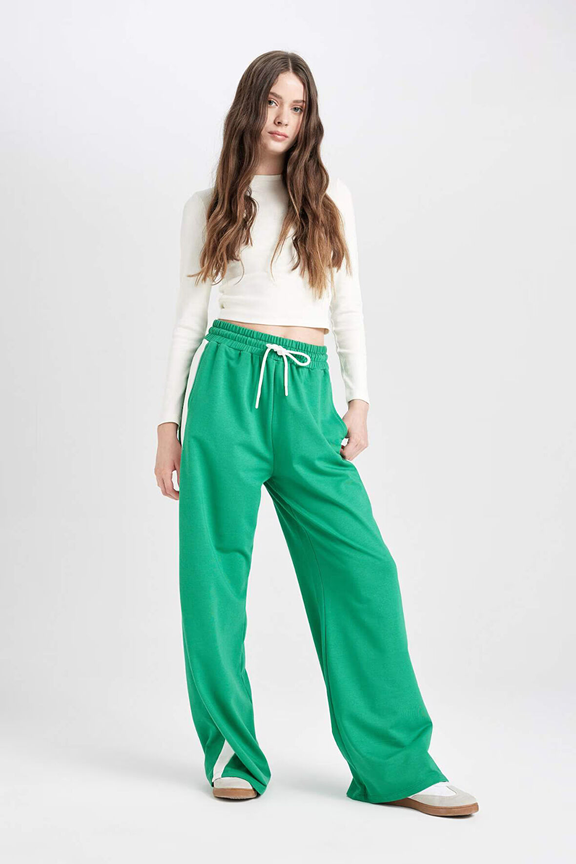 DeFacto Coool Wide Leg Geniş Bol Paça Eşofman Altı Geniş Paça Beli Lastikli Bağcıklı Şeritli D4764AX24AUGN48