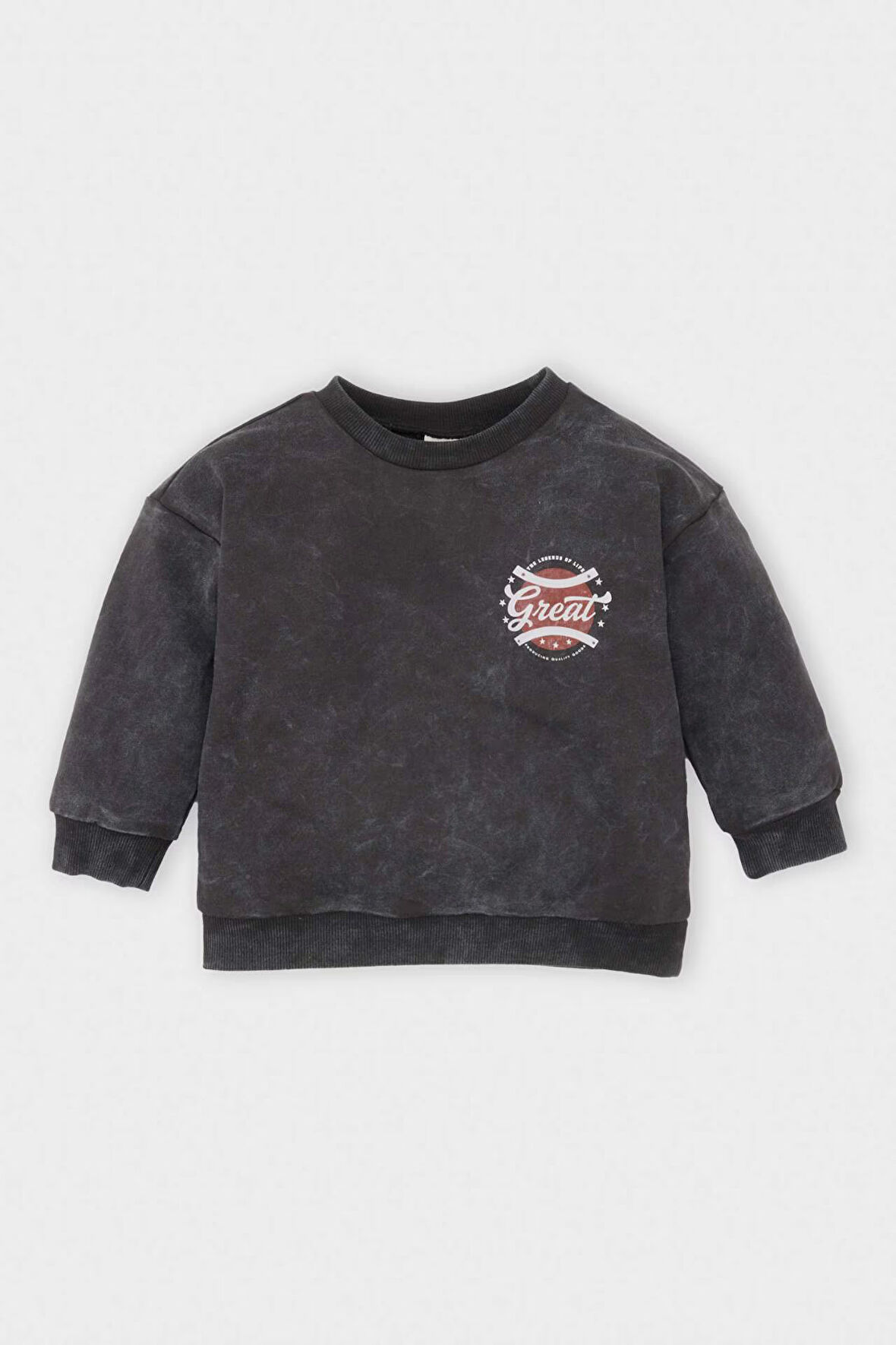 DeFacto Erkek Bebek Bisiklet Yaka Baskılı Yıkamalı Soluk Efektli Sweatshirt D4493A524AUAR202