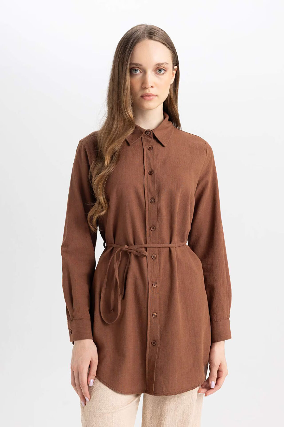 DeFacto Regular Fit Poplin Basic Uzun Kollu Gömlek Tunik D4160AX24AUBN527