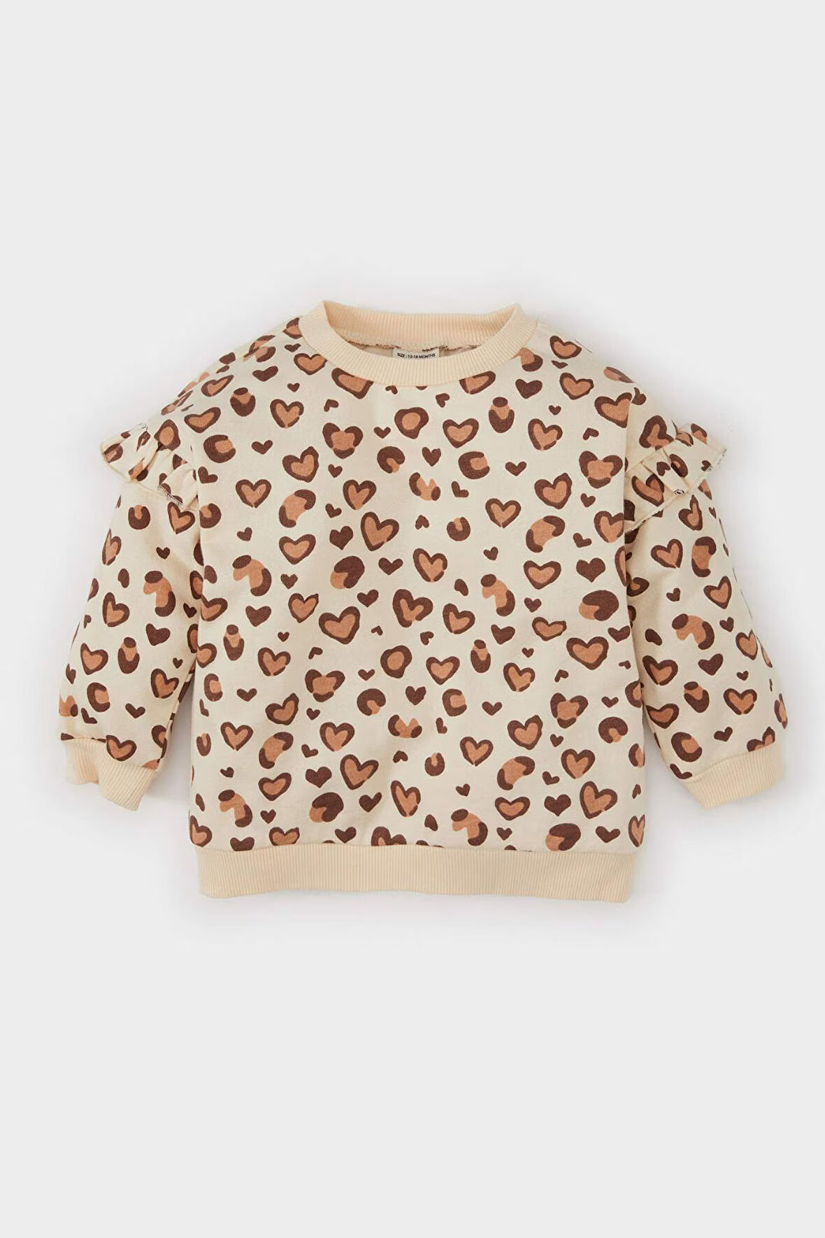 Kız Bebek Regular Fit Bisiklet Yaka Leopar Desenli İçi Yumuşak Tüylü İnce Sweatshirt Kumaşı Sweatshirt