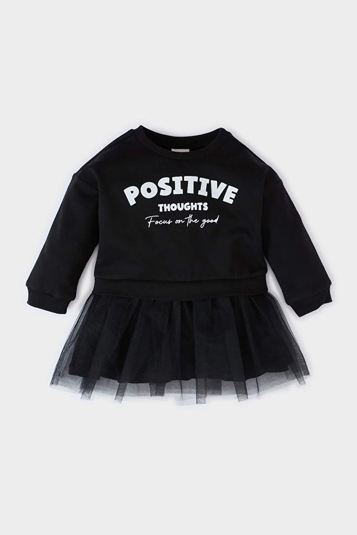 Kız Bebek Baskılı Uzun Kollu Tütü Etekli Sweatshirt Elbise