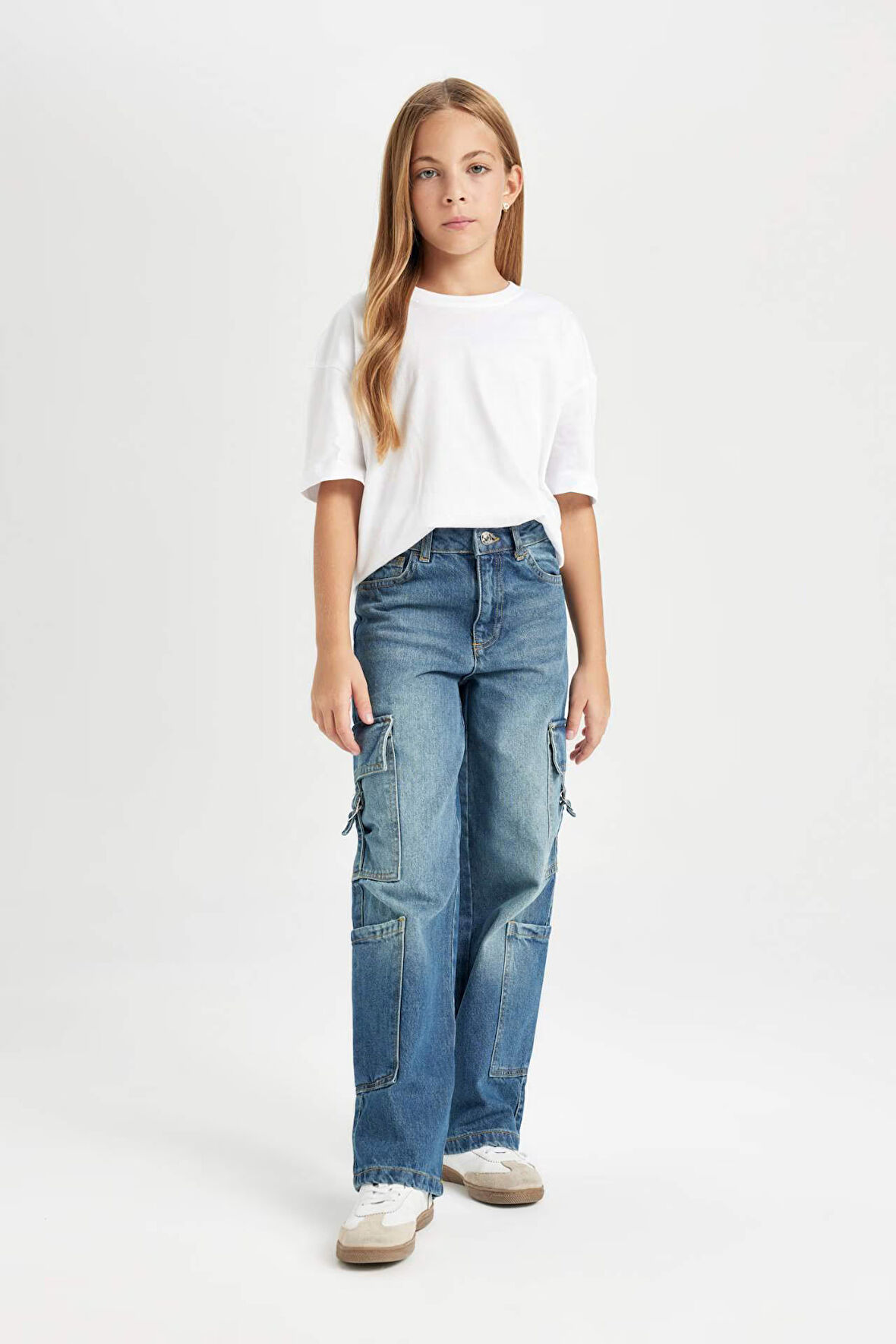 Kız Çocuk Wide Leg Kargo Geniş Paça Jean Pantolon
