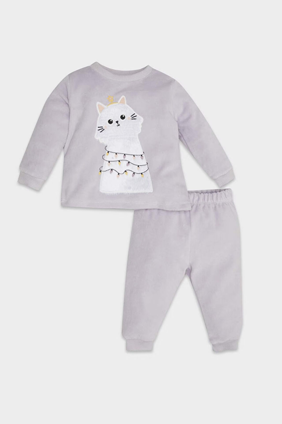 DeFacto Kız Bebek Pijama Takımı Bisiklet Yaka Yılbaşı Temalı Uzun Kollu Velur Üst Beli Lastikli Uzun Alt D7174A524WNPR247