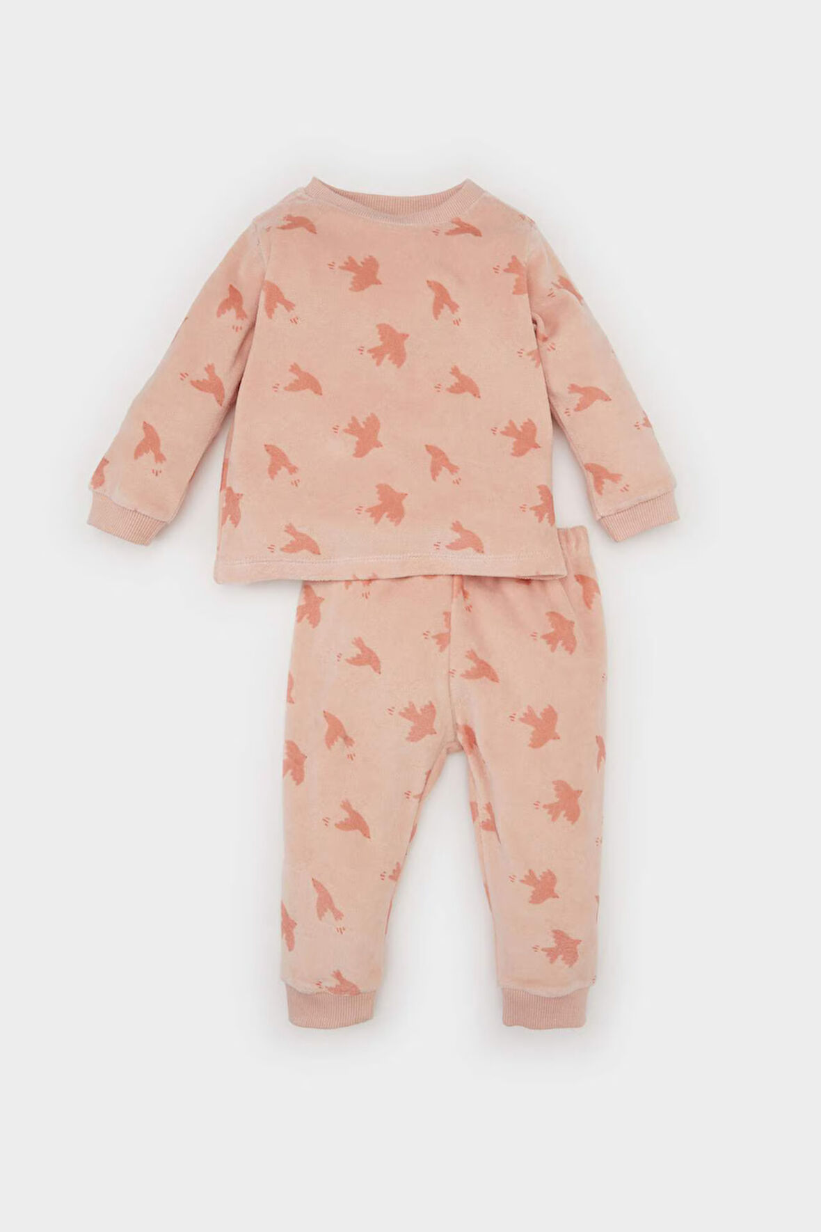 DeFacto Kız Bebek Pijama Takımı Desenli Bisiklet Yaka Uzun Kollu Velur Üst Beli Lastikli Uzun Alt D7166A524WNPN188