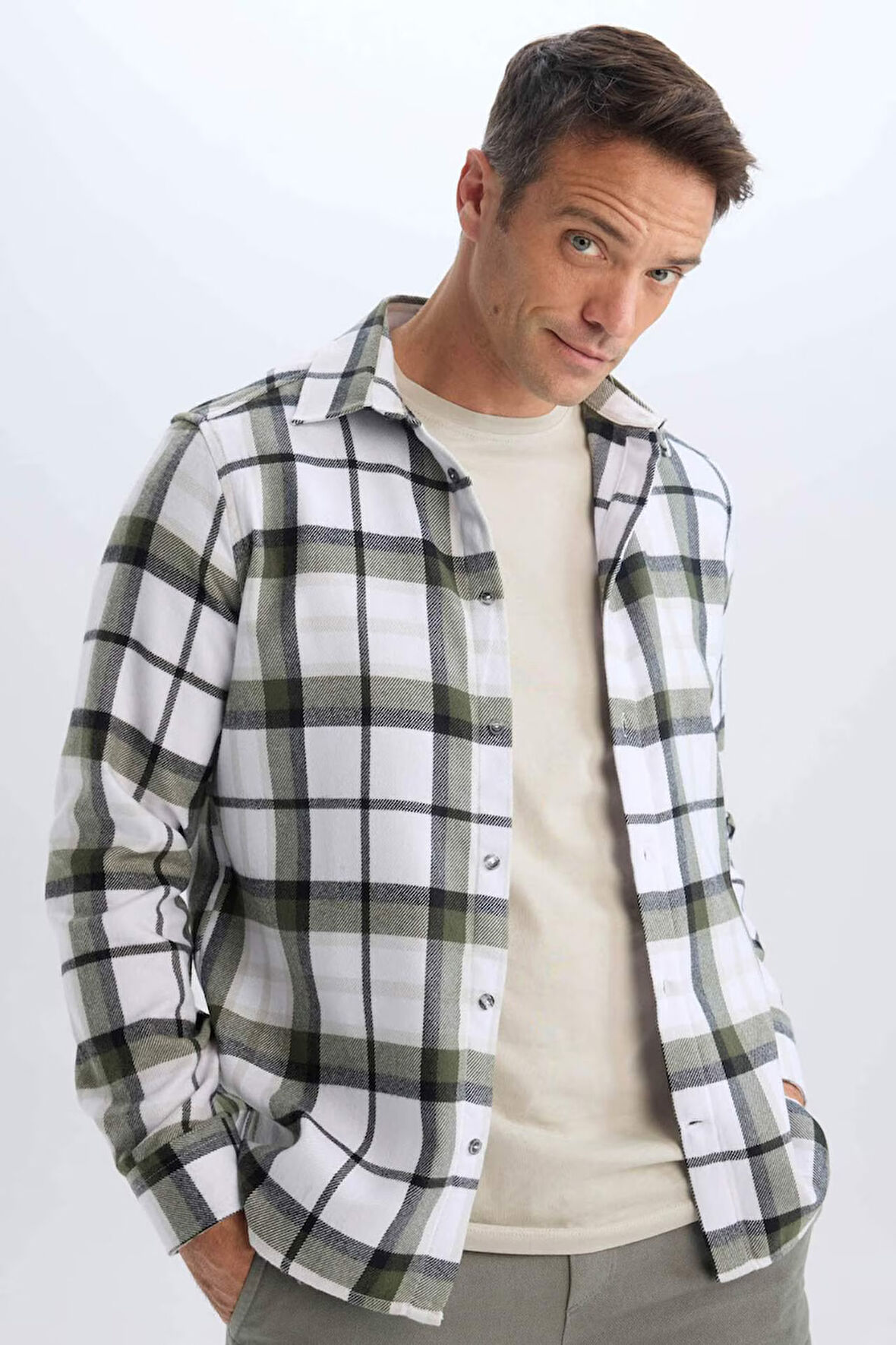 DeFacto Regular Fit Polo Yaka Kareli Pamuklu Uzun Kollu Gömlek D7555AX24AUKH206
