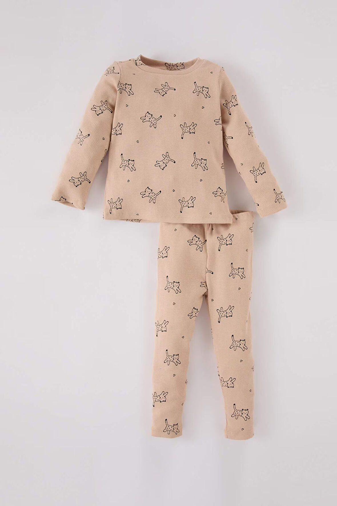 DeFacto Kız Bebek Pijama Takımı Desenli Bisiklet Yaka Uzun Kollu Fitilli Kaşkorse Üst Uzun Kollu Alt D7169A524WNBG287