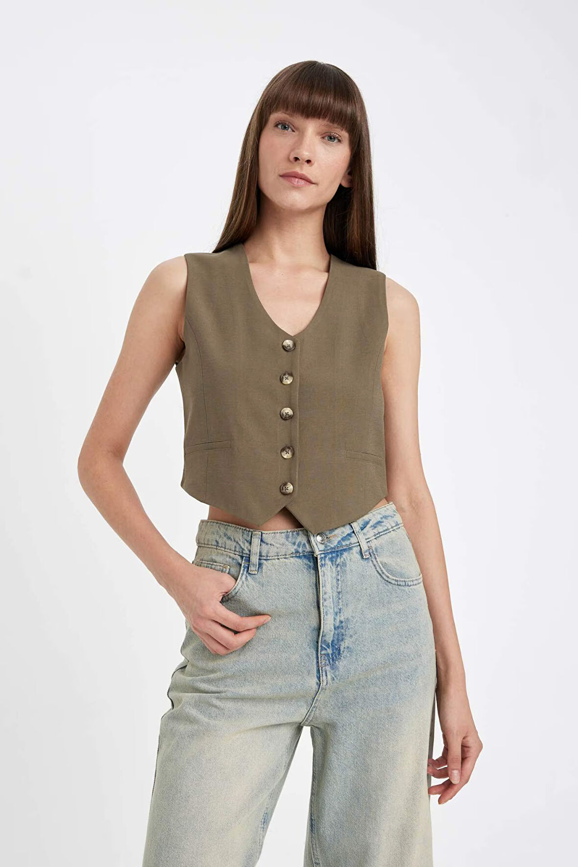 DeFacto Regular Fit Blazer Yelek V Yaka Düğmeli D7414AX24AUKH260