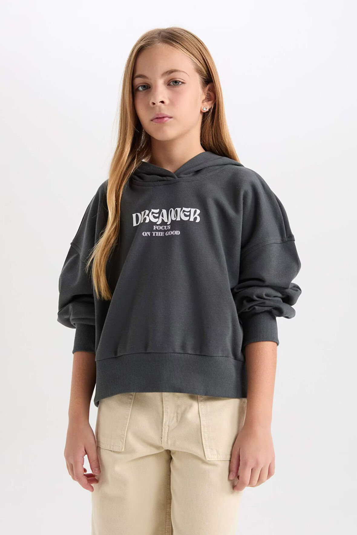 DeFacto Kız Çocuk Oversize Kapüşonlu Baskılı Kalın Sweatshirt D7040A824WNGN1022