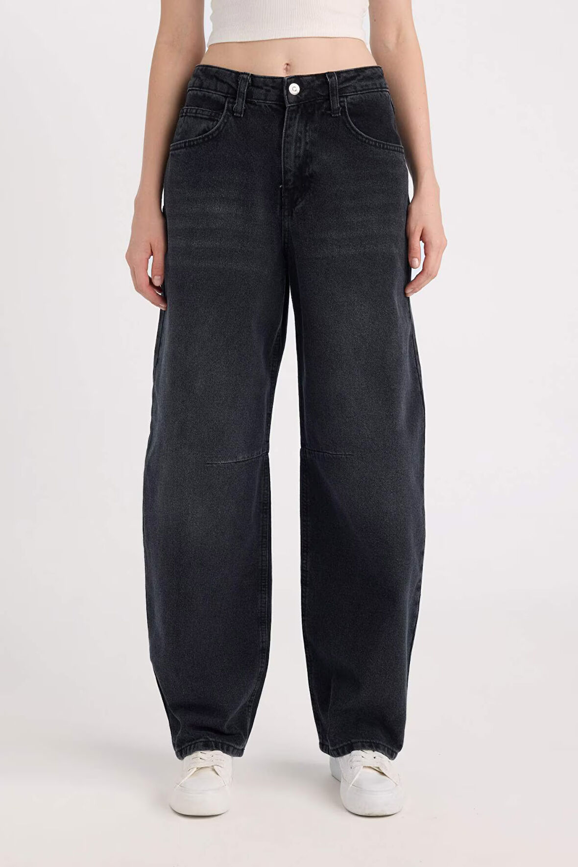 Baggy Fit Yüksek Bel Geniş Kalıp Cepli Uzun Jean Pantolon