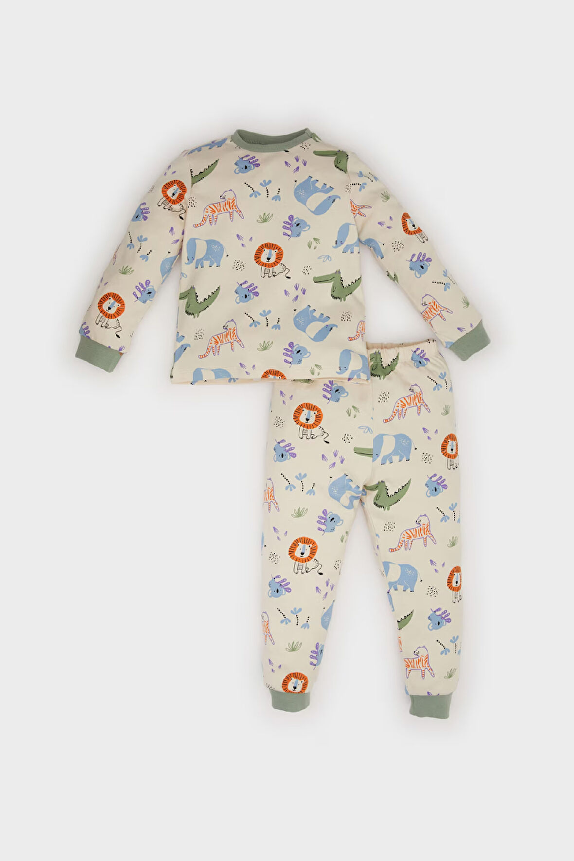 DeFacto Erkek Bebek Pijama Takımı Safari Baskılı Bisiklet Yaka Uzun Kollu Üst Beli Lastikli Uzun Alt D7153A524WNBG319