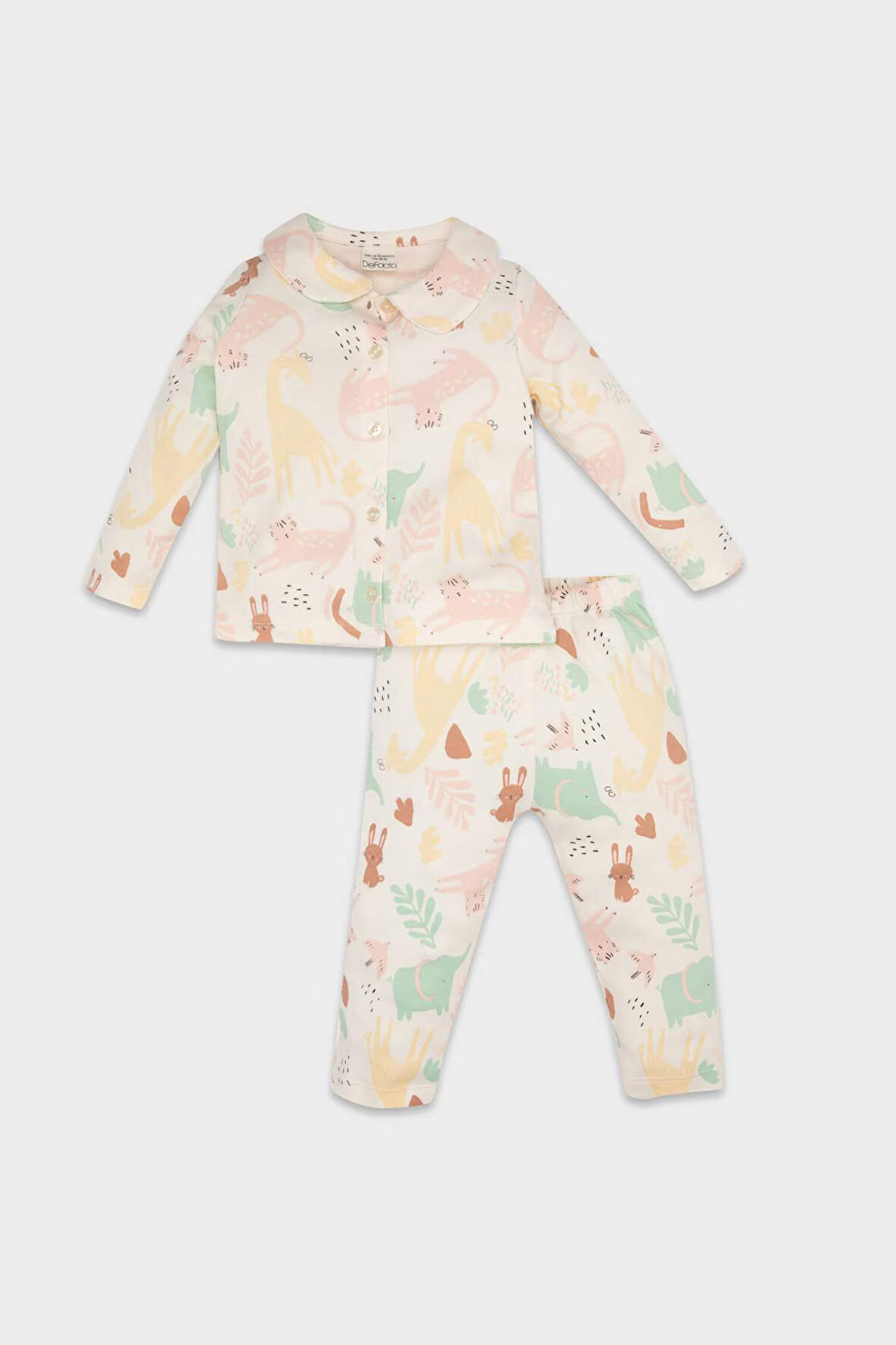 Kız Bebek Safari Baskılı Uzun Kollu 2'li Pijama Takımı