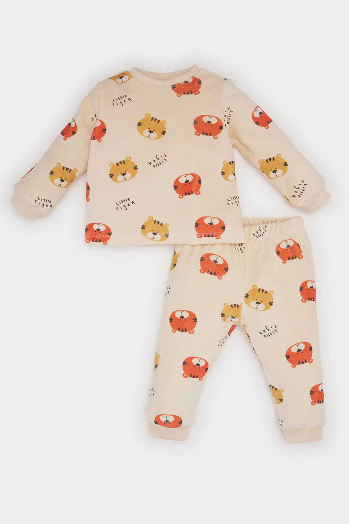DeFacto Erkek Bebek Pijama Takımı Bisiklet Yaka Desenli Kadife Uzun Kollu Üst Uzun Alt D7146A524WNBG744