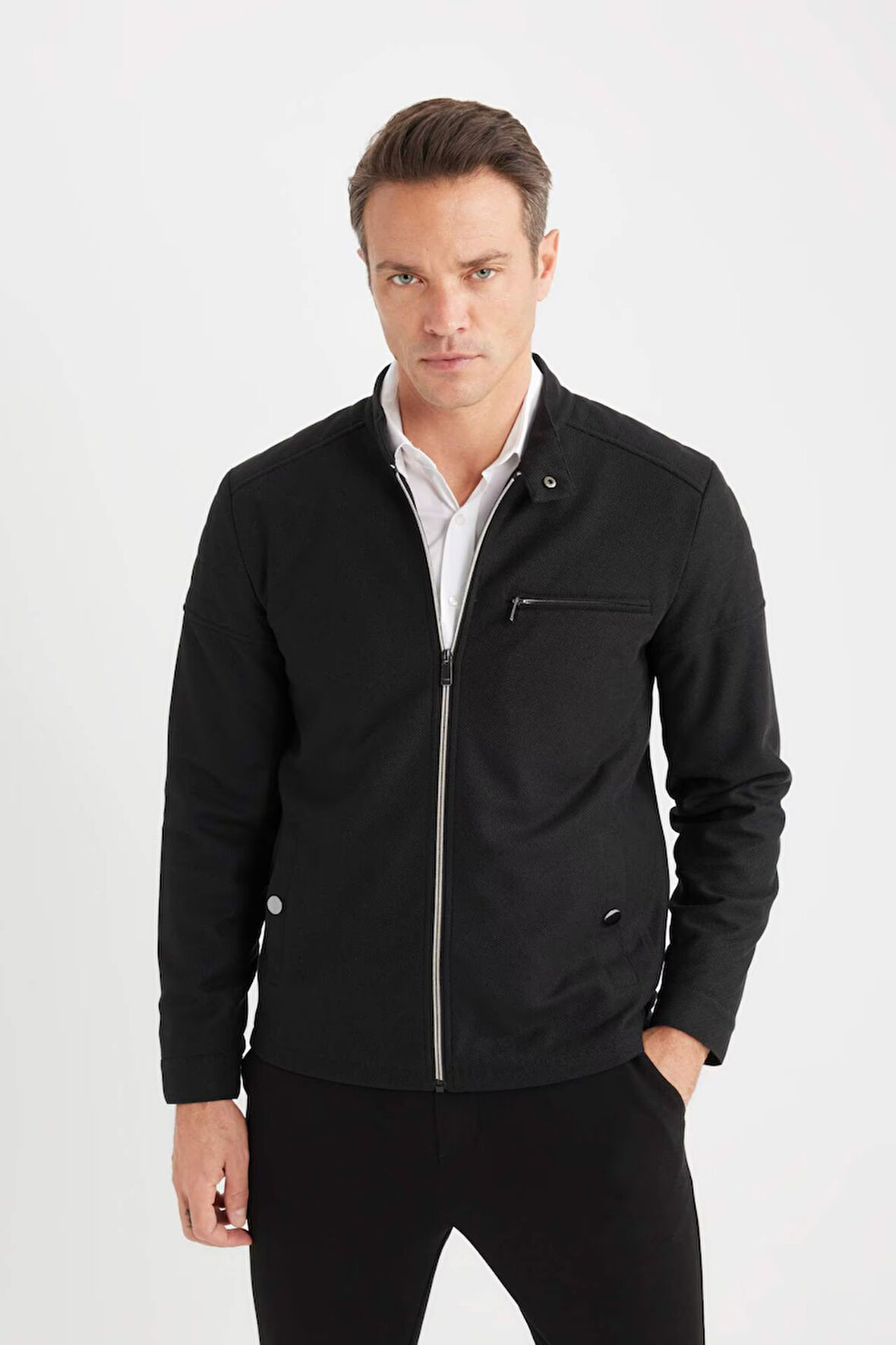 Slim Fit Dar Kesim Dik Yaka Fermuarlı Mont
