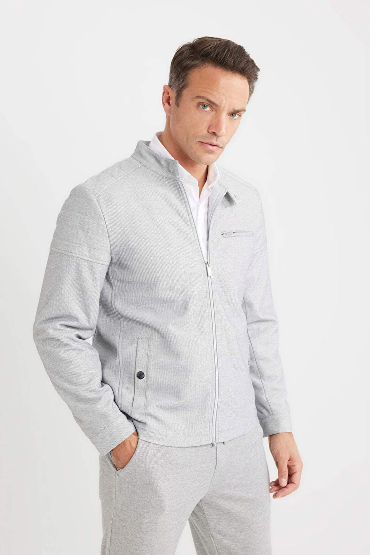 Slim Fit Dar Kesim Dik Yaka Fermuarlı Mont