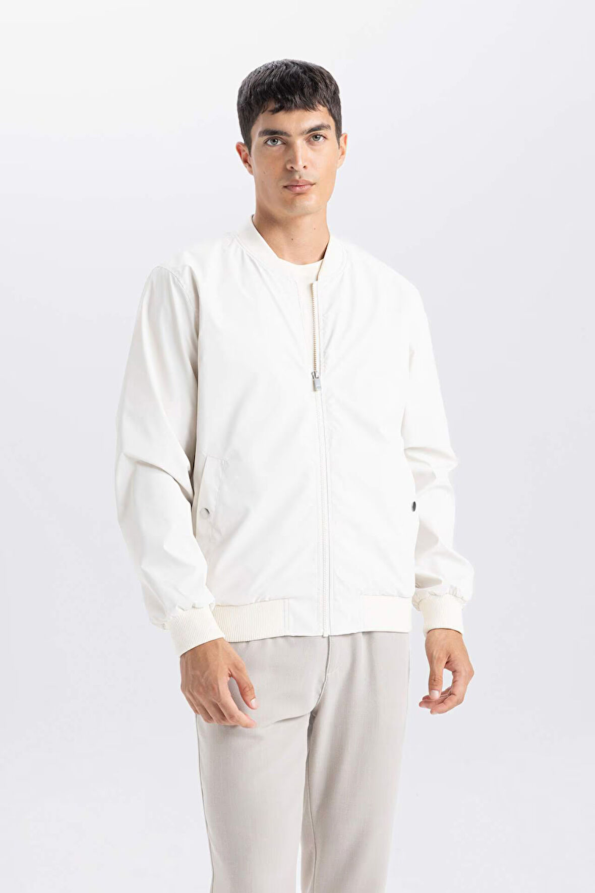 Slim Fit Bomber Mont Ceket Dar Kesim Kolej Yaka Fermuarlı Çift Cepli Mevsimlik Hafif 