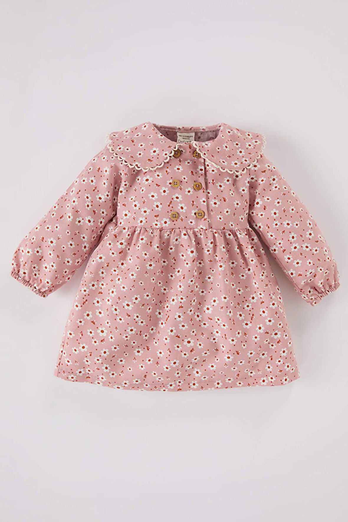 Kız Bebek Çiçekli Uzun Kollu Twill Elbise