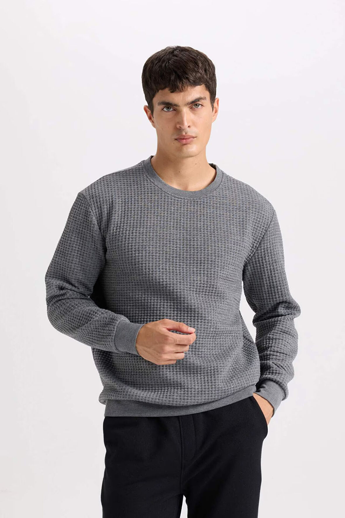 Regular Fit Bisiklet Yaka Jakarlı Sweatshirt