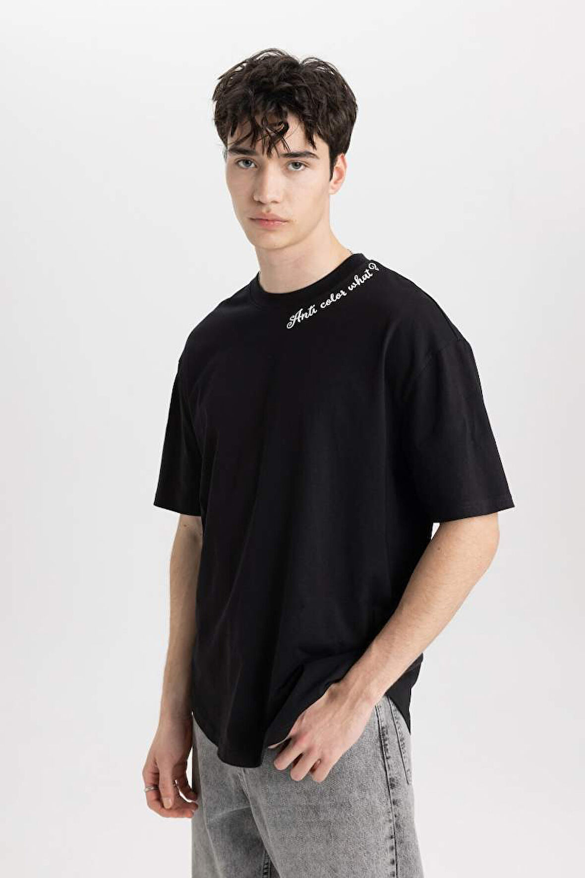 Comfort Fit Bisiklet Yaka Baskılı Kısa Kollu Tişört