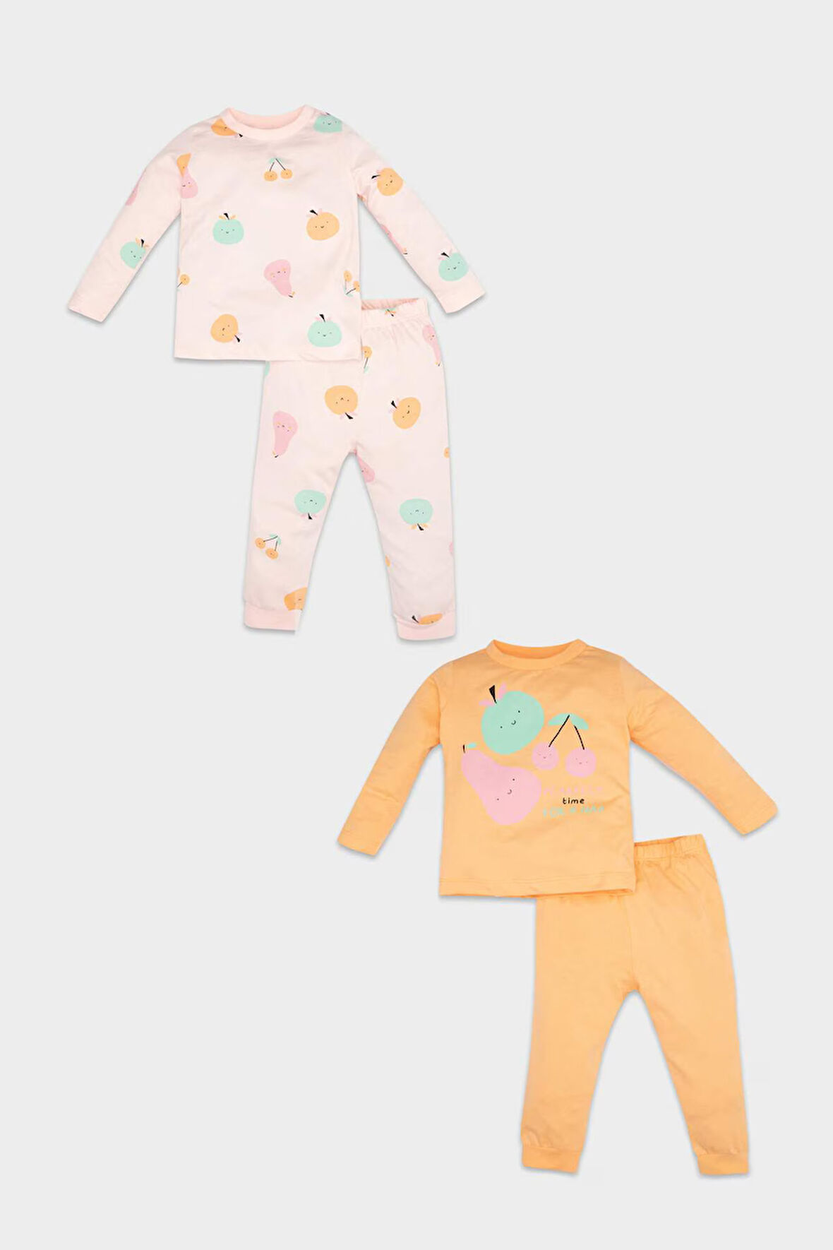 Kız Bebek Pijama Takım  Penye 4'lü Meyve Desenli Uzun Kollu Üst Beli Lastikli Uzun Alt