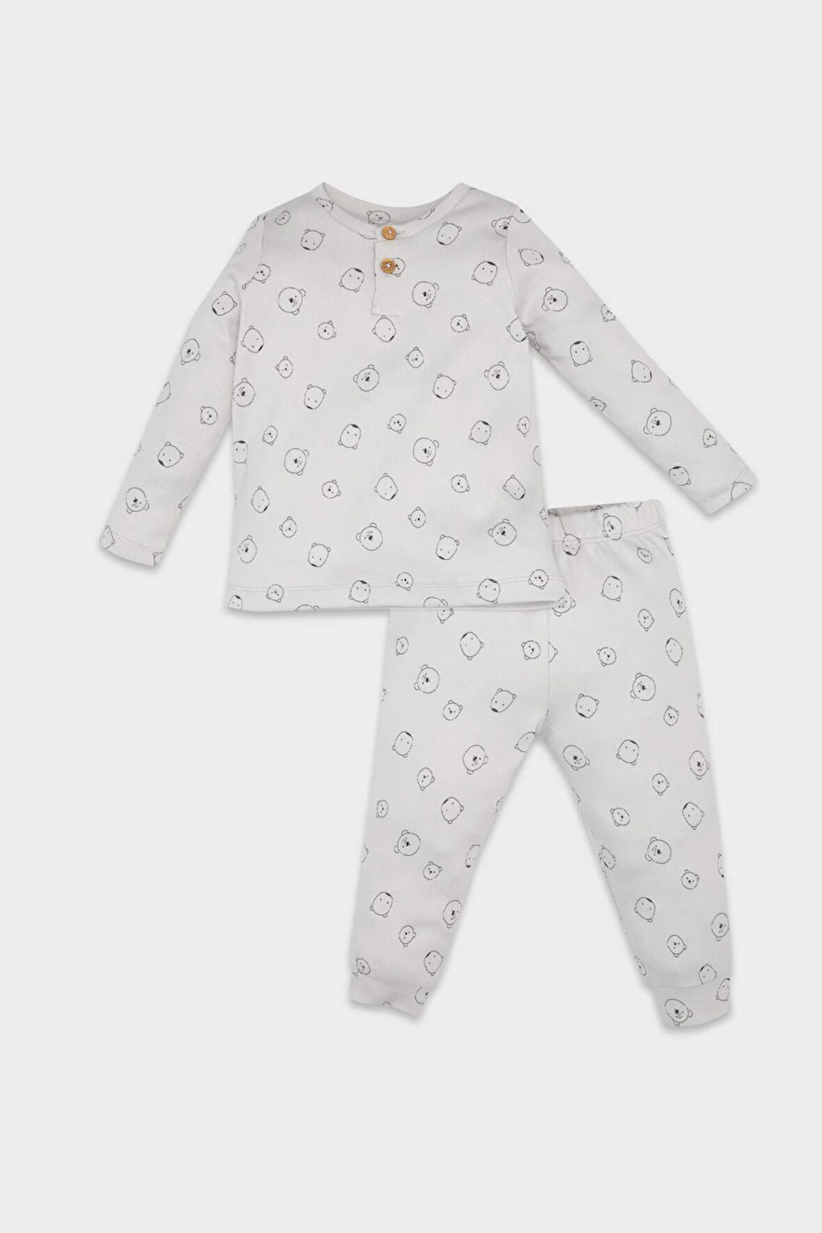 DeFacto Erkek Bebek Pijama Takımı Ayı Desenli Uzun Kollu Fitilli Kaşkorse Üst Beli Lastikli Uzun Alt D6808A5NSGR470