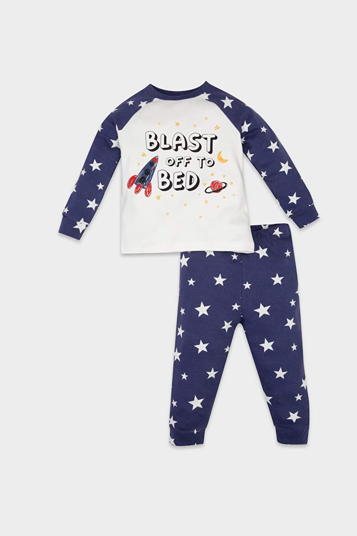 DeFacto Erkek Bebek Pijama Takımı Yıldız Desenli Uzun Kollu Penye Üst Beli Lastikli Uzun Alt D6809A5NSPR160