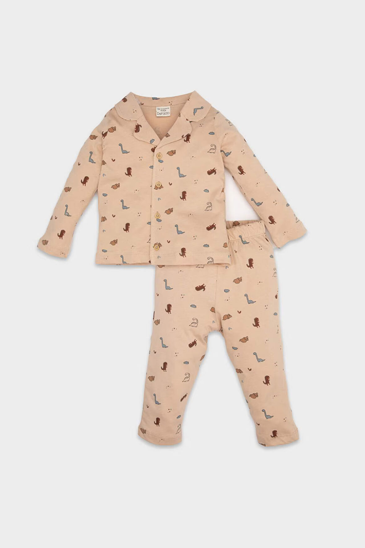 DeFacto Erkek Bebek Pijama Takımı Dinazor Desenli Uzun Kollu Penye Üst Beli Lastikli Uzun Alt D6811A5NSBG390