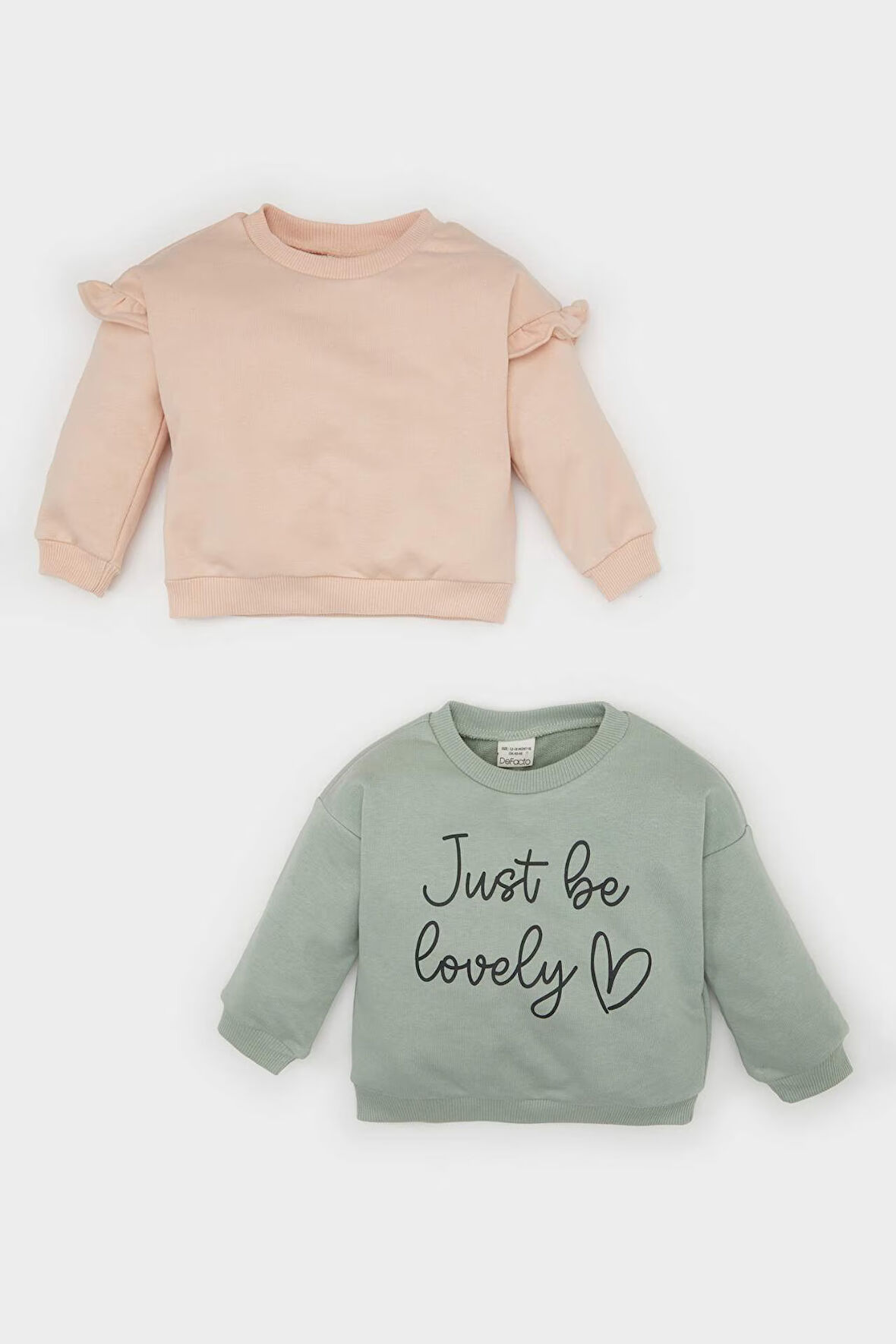 Kız Bebek Regular Fit Bisiklet Yaka Slogan Baskılı 2'li Sweatshirt