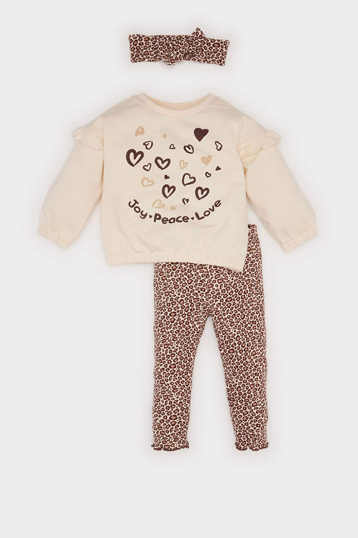 DeFacto Kız Bebek 3'lü Takım Baskılı Bisiklet Yaka Sweatshirt Leopar Desenli Tayt D5148A524WNBG744