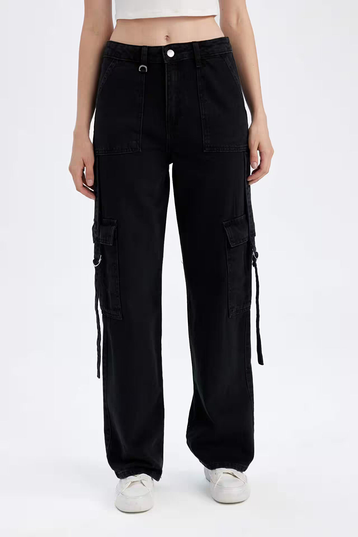 Wide Leg Kargo Yüksek Bel Uzun Jean Pantolon
